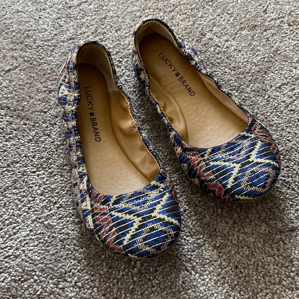 Lucky Brand Multicolor Woven Ballet Flats Round Toe SIZE 6 Blue Red Gold